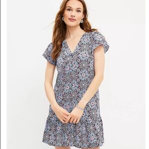 LOFT Petite Medallion Button Ruffle Flounce Dress